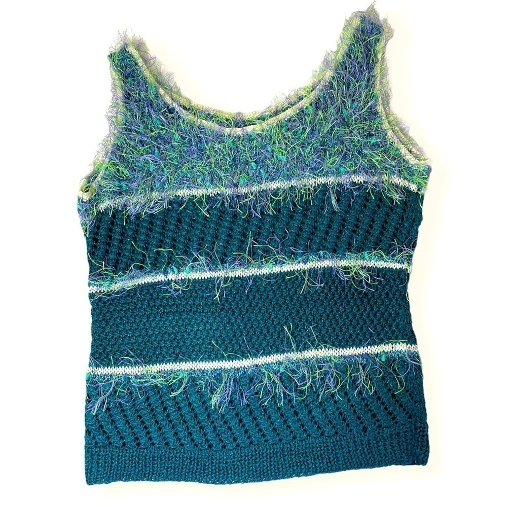 Teal Crocheted Tank Top w/ Fancy Eyelash Yarn​​​​​​​​​​​